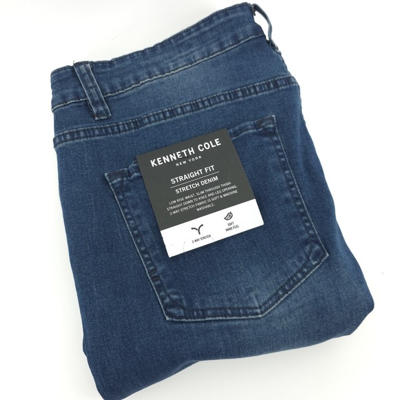Kenneth Cole Blue Jeans Mens 36X34 Straight Fit Stretch Denim Medium Wash NEW - Picture 1 of 16